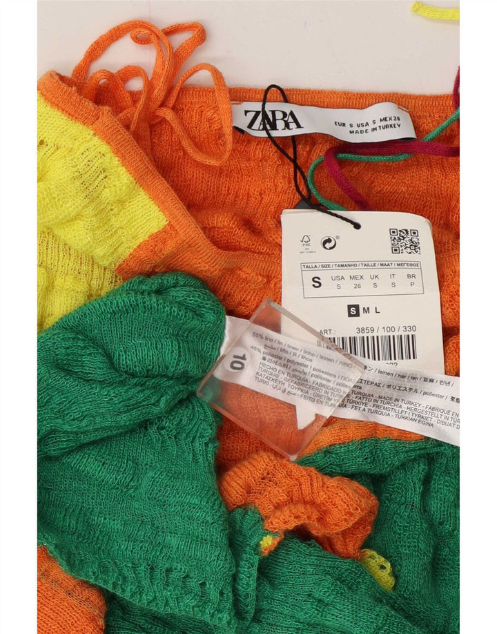 Zara Womens Knit Sundress UK 10 Small Multicolor Colourblock Linen