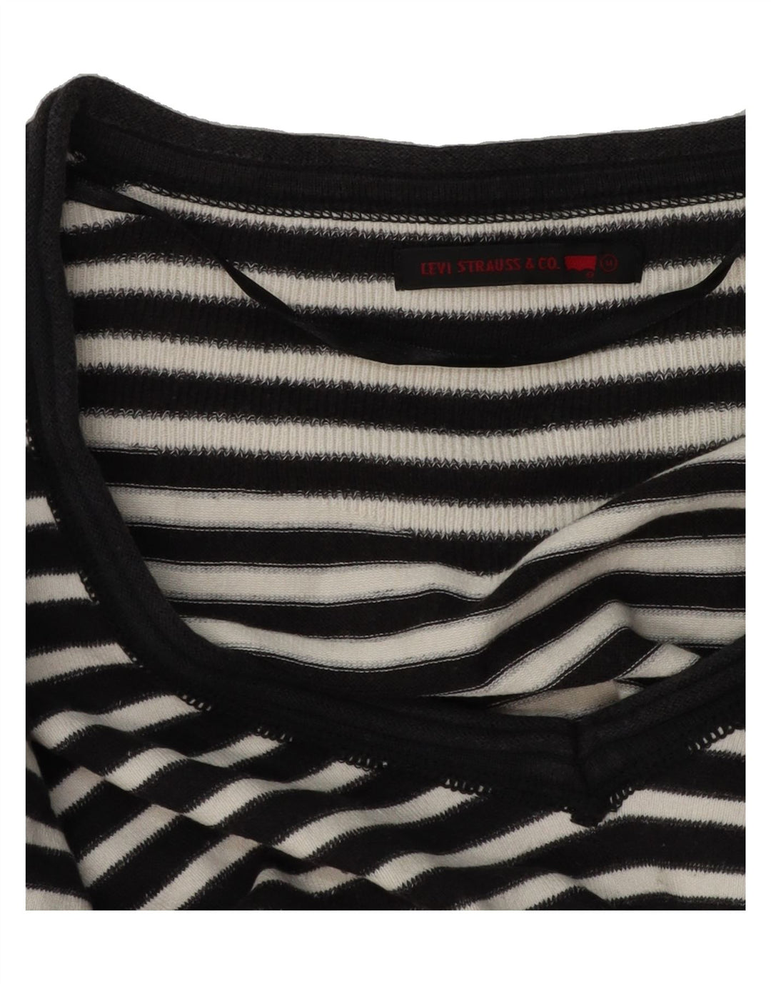LEVI'S Womens V-Neck Jumper Sweater UK 14 Medium Black Striped Vintage Levi's and Second-Hand Levi's from Messina Hembry 