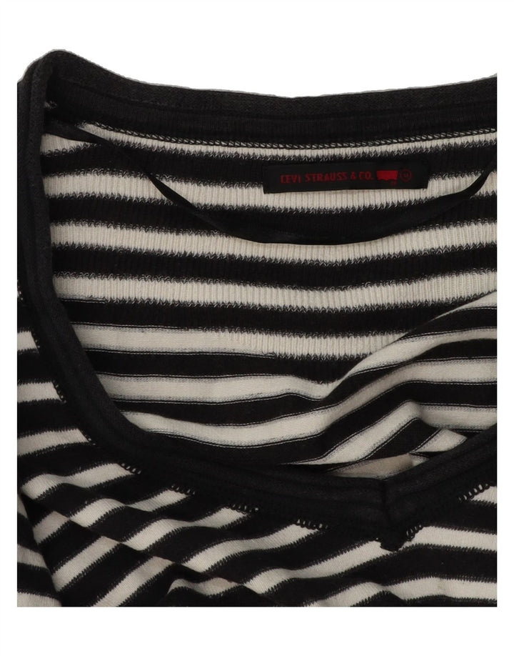 LEVI'S Womens V-Neck Jumper Sweater UK 14 Medium Black Striped Vintage Levi's and Second-Hand Levi's from Messina Hembry 