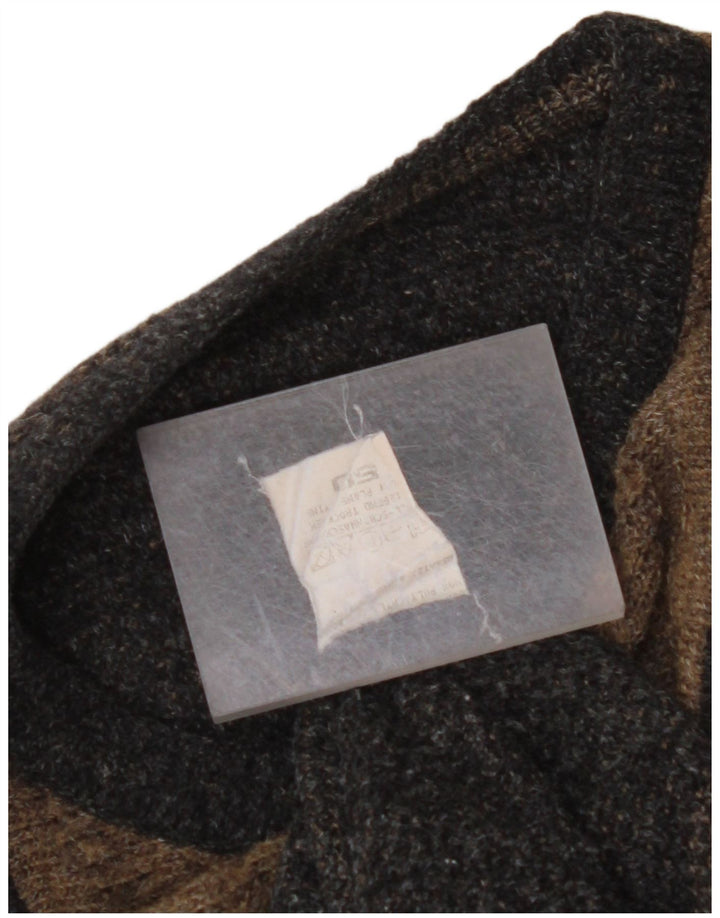 VINTAGE Herre rund hals sweater IT 50 Stor brun geometrisk uld