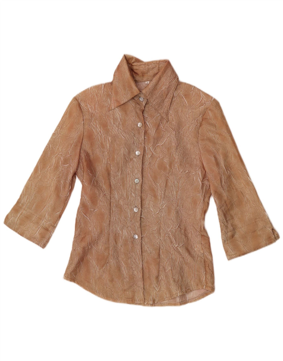 Vintage kvinders abstrakt mønster 3/4-ærmet skjortebluse UK 10 Lille Brun