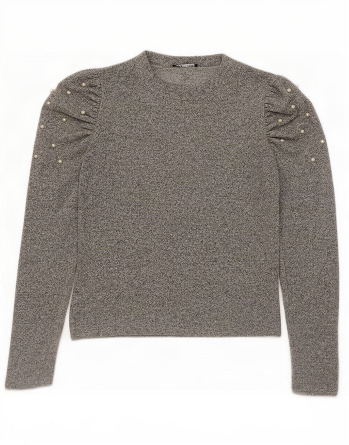 Zara Dame Langærmet Bluse Top UK 12 Medium Grey Flecked Viscose