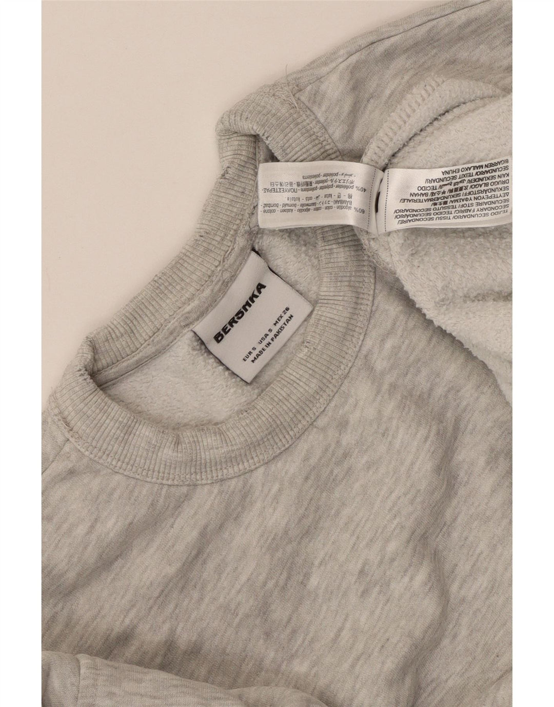 BERSHKA Dame Oversized Sweatshirt Jumper UK 10 Small Grå Flecked Bomuld