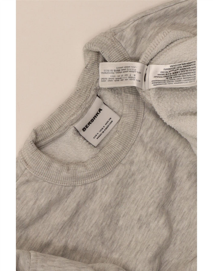 BERSHKA Dame Oversized Sweatshirt Jumper UK 10 Small Grå Flecked Bomuld