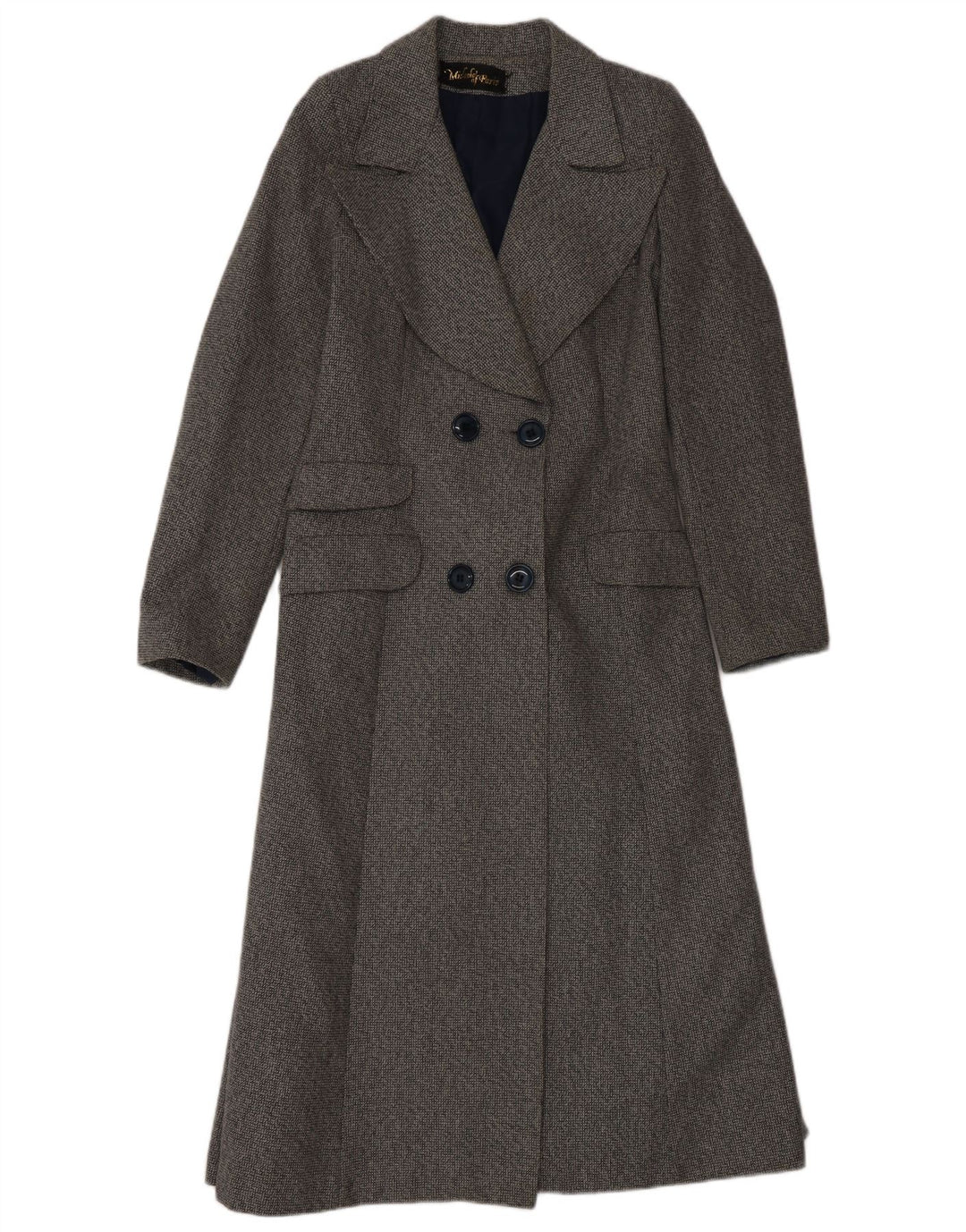 Vintage Dame Dobbeltradet Frakke UK 10 Small Grey Uld