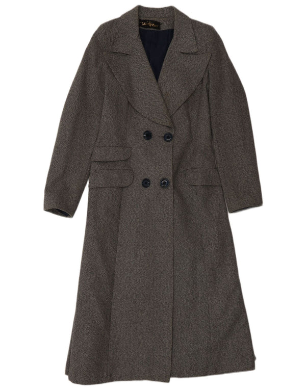 Vintage Dame Dobbeltradet Frakke UK 10 Small Grey Uld
