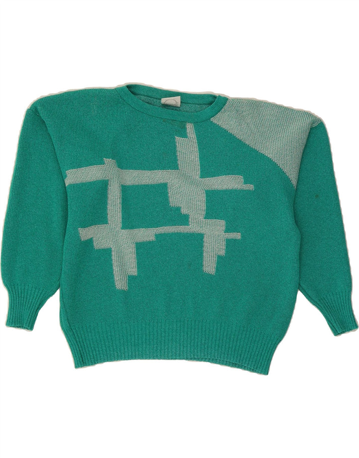 VINTAGE Womens Crop Crew Neck Jumper Sweater EU 38 Medium Turquoise Vintage Vintage and Second-Hand Vintage from Messina Hembry 