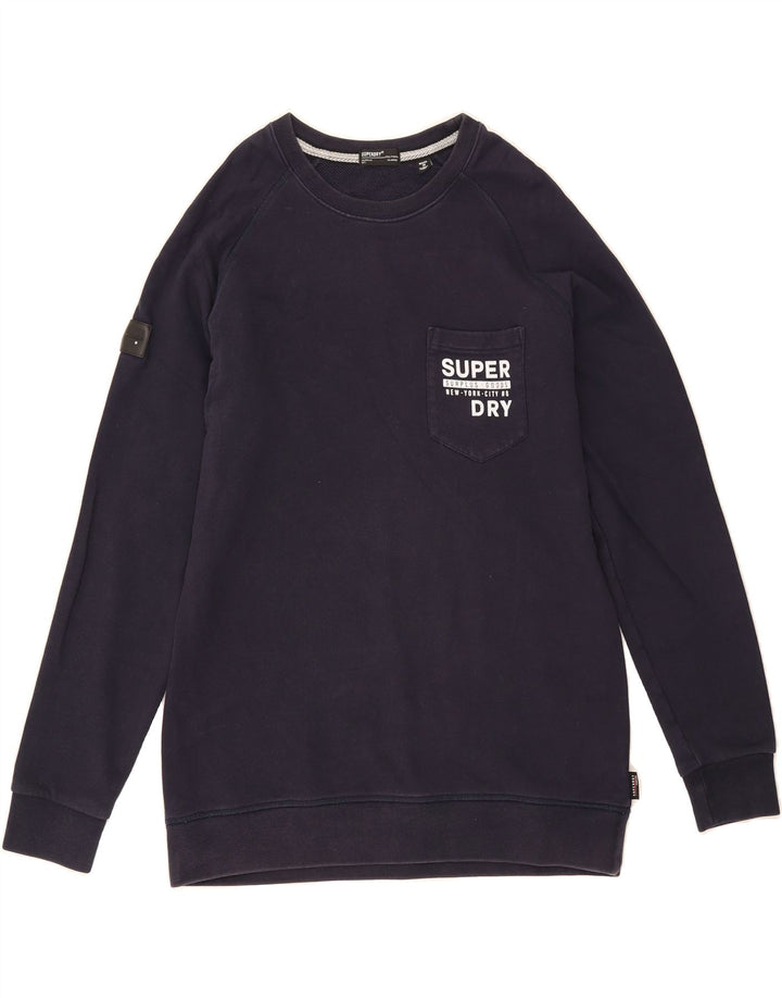 SUPERDRY Mens Graphic Sweatshirt Jumper XL Navy Blue Cotton Vintage Superdry and Second-Hand Superdry from Messina Hembry 