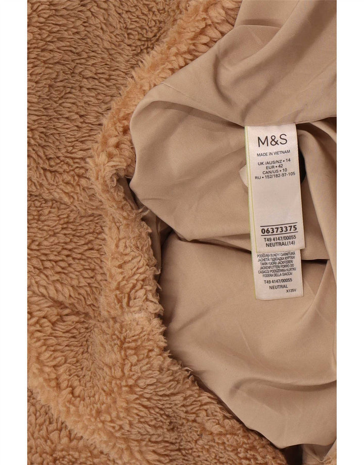 Marks & Spencer Dame Teddy Bear Fleecejakke UK 14 Stor Beige Polyester