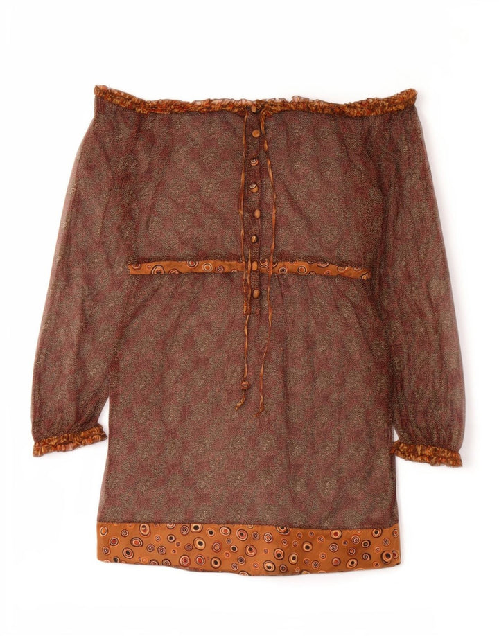 Liu Jo Kvinder Off Shoulder Kjole UK 14 Medium Brun Bohemian