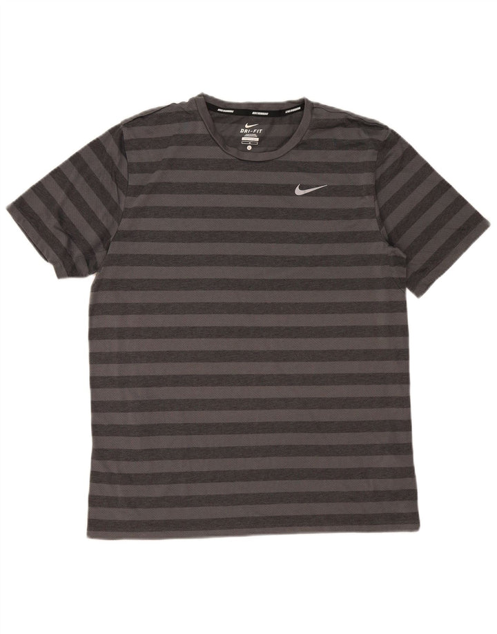 Nike Dri Fit T-shirt top til mænd, stor grå stribet polyester