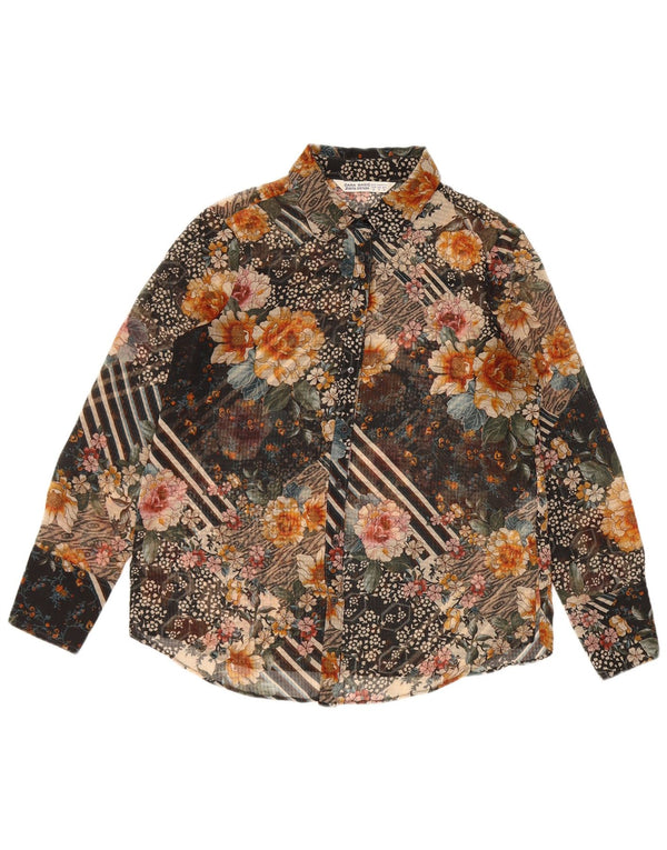 Zara skjortebluse til kvinder UK 14 Medium flerfarvet blomsterpolyester