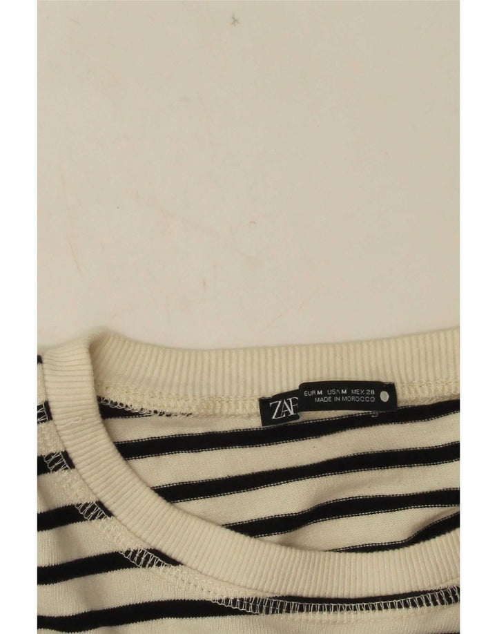 Zara Dame Top Langærmet UK 14 Medium Sort Stribet