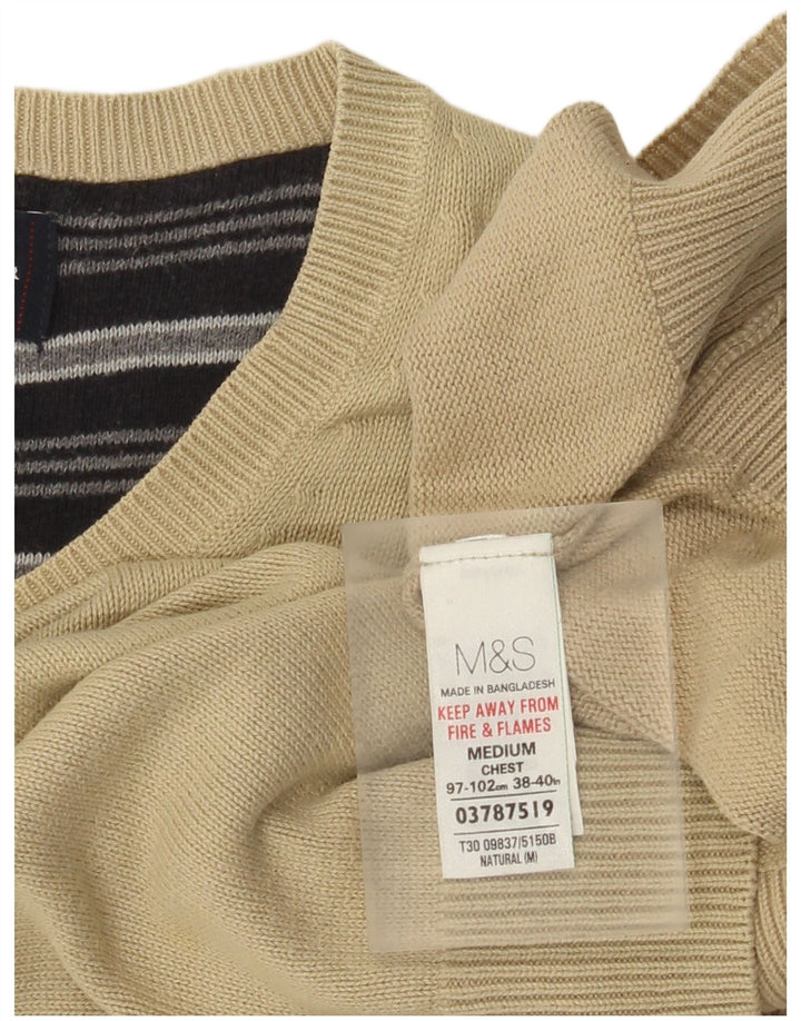 Marks & Spencer Herre Blue Harbor V-hals sweater Medium Beige Bomuld