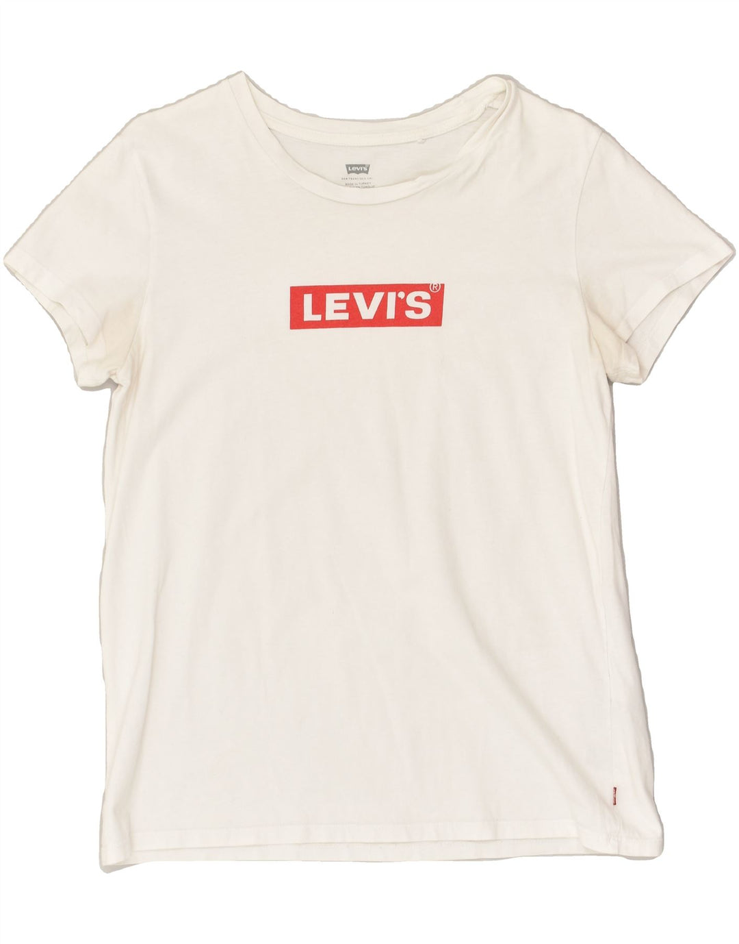 LEVI'S Womens Graphic T-Shirt Top UK 12 Medium White Cotton | Vintage Levi's | Thrift | Second-Hand Levi's | Used Clothing | Messina Hembry 