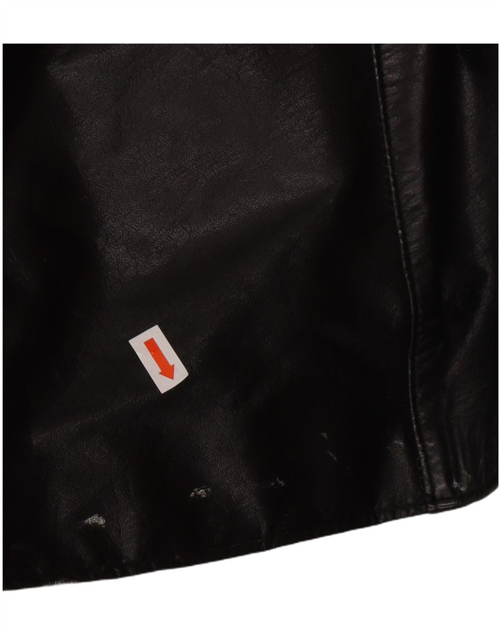 VINTAGE Oversized læderfrakke til kvinder UK 14 Medium sort læder