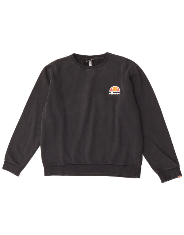 Ellesse Dame Sweatshirt Jumper UK 14 Stor Sort Bomuld