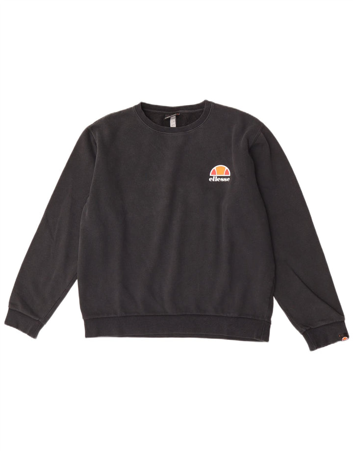 Ellesse Dame Sweatshirt Jumper UK 14 Stor Sort Bomuld