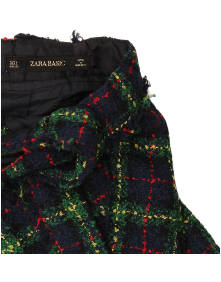 Zara Damebukser Nederdel Large W34 Navy Blue Check
