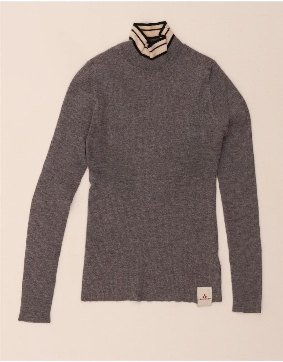 PEUTEREY Womens Crop Turtle Neck Jumper Sweater UK 14 Large Grey Wool