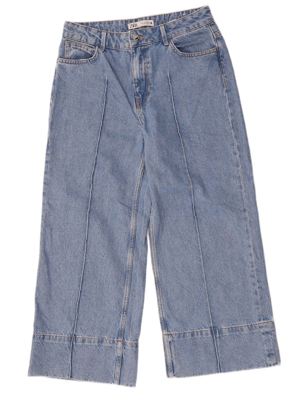Zara Womens Wide Leg Cropped Jeans EU 38 Small W28 L25 Blue Cotton