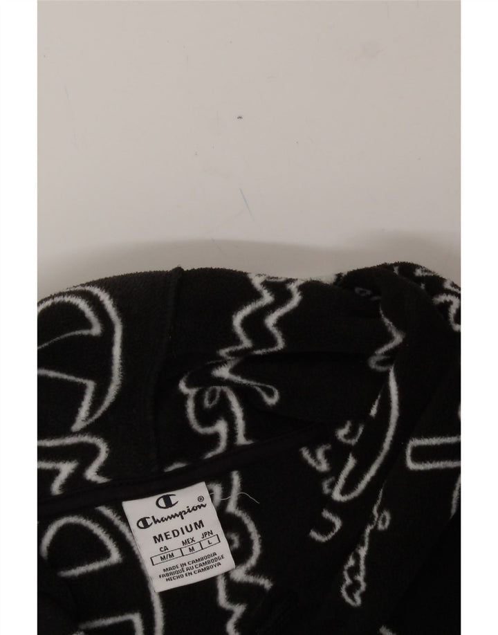 CHAMPION Mens Graphic Hooded Fleece Jumper Medium Black Polyester Vintage Champion and Second-Hand Champion from Messina Hembry 