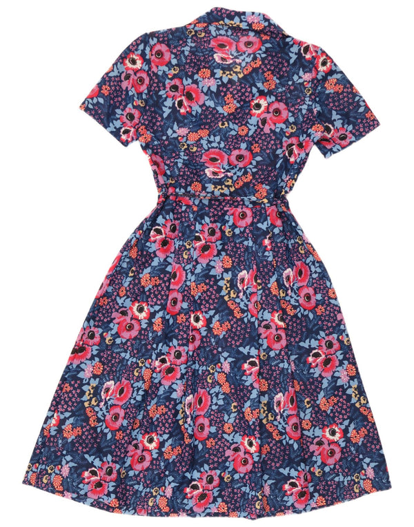 Vintage Dame A-Line Kjole UK 10 Small Blue Floral