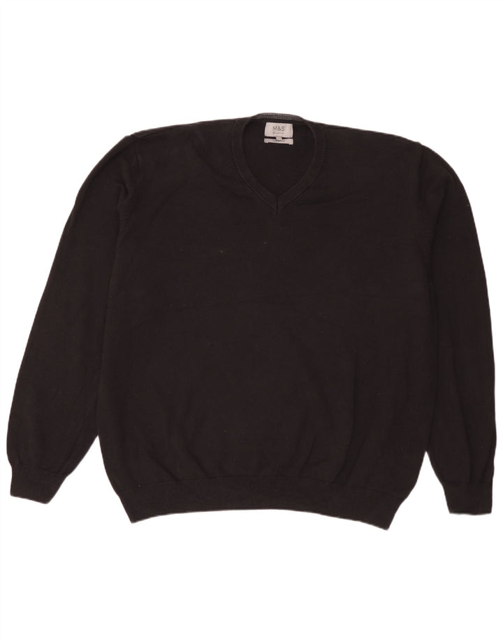 Marks & Spencer Herre V-hals sweater 3XL sort bomuld