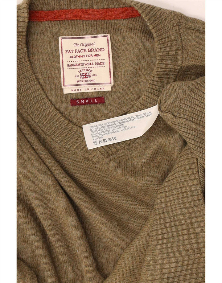 Fat Face Herre V-hals Jumper Sweater Small Khaki Bomuld