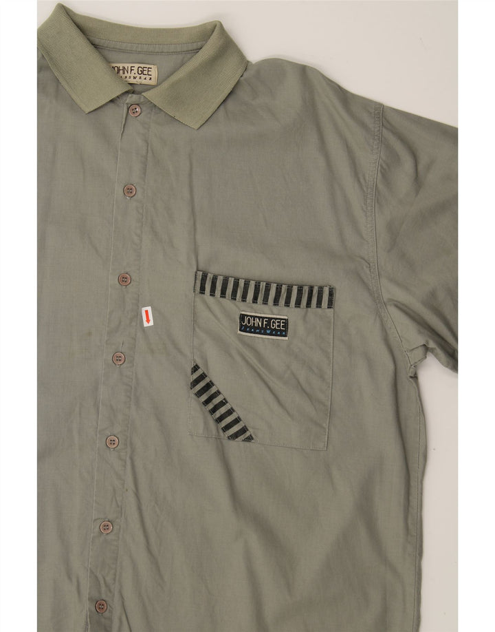 JOHN F GEE Mens Short Sleeve Shirt XL Grey Cotton Vintage John F Gee and Second-Hand John F Gee from Messina Hembry 