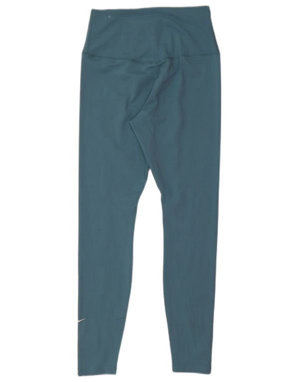 Nike Womens Dri Fit Leggings UK 12 Medium Blue Polyester
