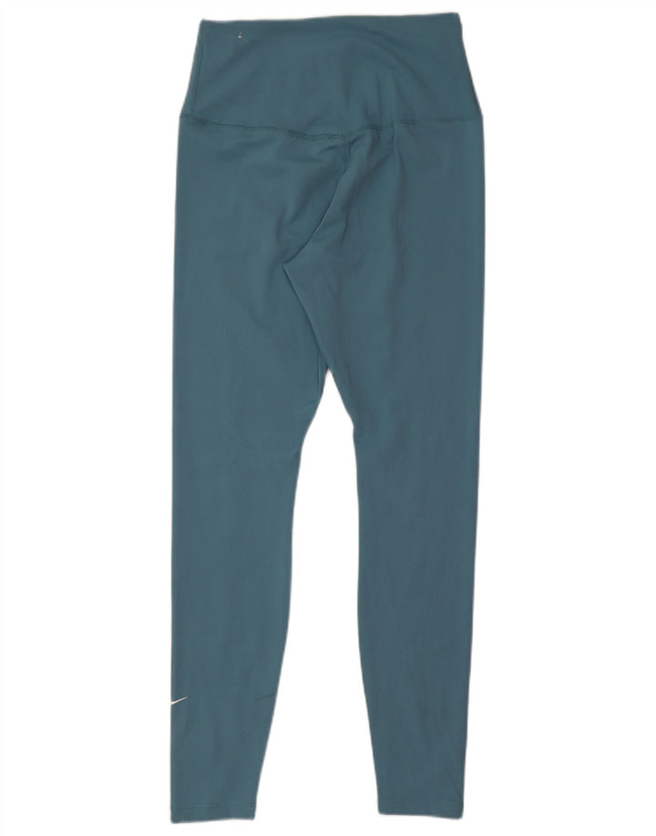 Nike Dame Dri Fit Leggings UK 12 Medium Blue Polyester