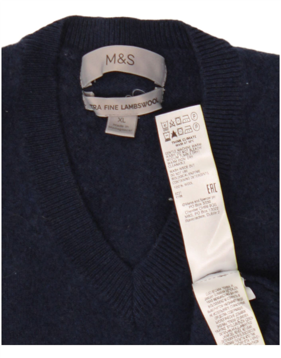 MARKS & SPENCER Womens V-Neck Jumper Sweater UK 18 XL Navy Blue Wool