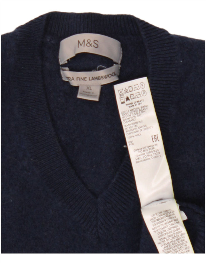 MARKS & SPENCER Womens V-Neck Jumper Sweater UK 18 XL Navy Blue Wool