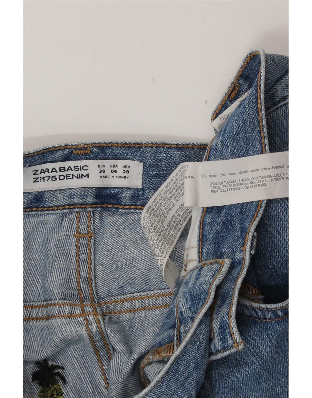 Zara denimshorts med abstrakt mønster til kvinder EU 38 Small W28 Blue Cotton