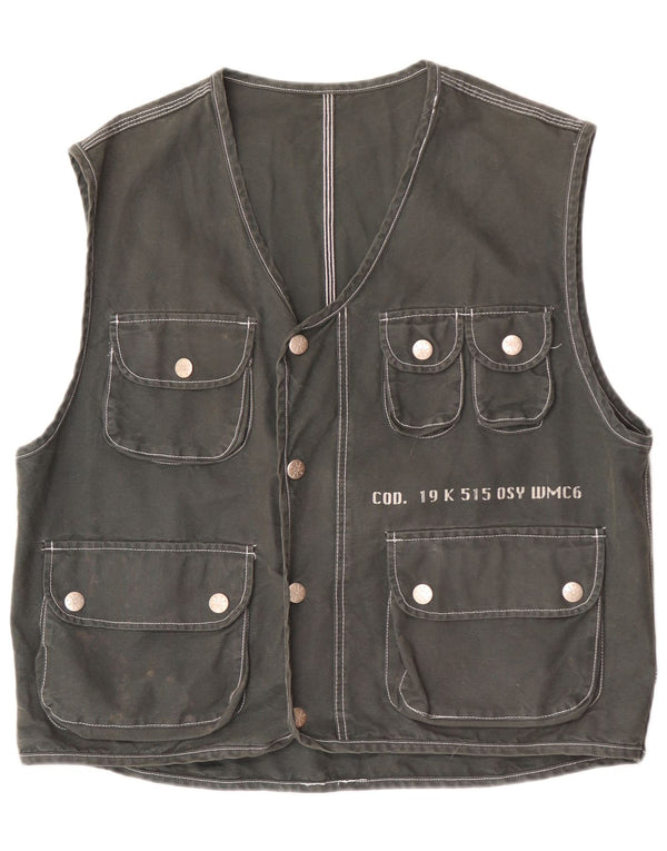 Vintage Herre Utility Gilet UK 40 Large Khaki Cotton