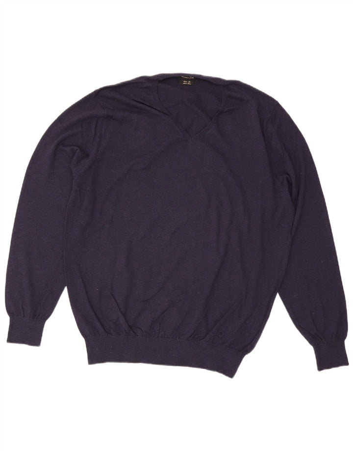 Massimo Dutti Herre V-hals sweater XL marineblå bomuld