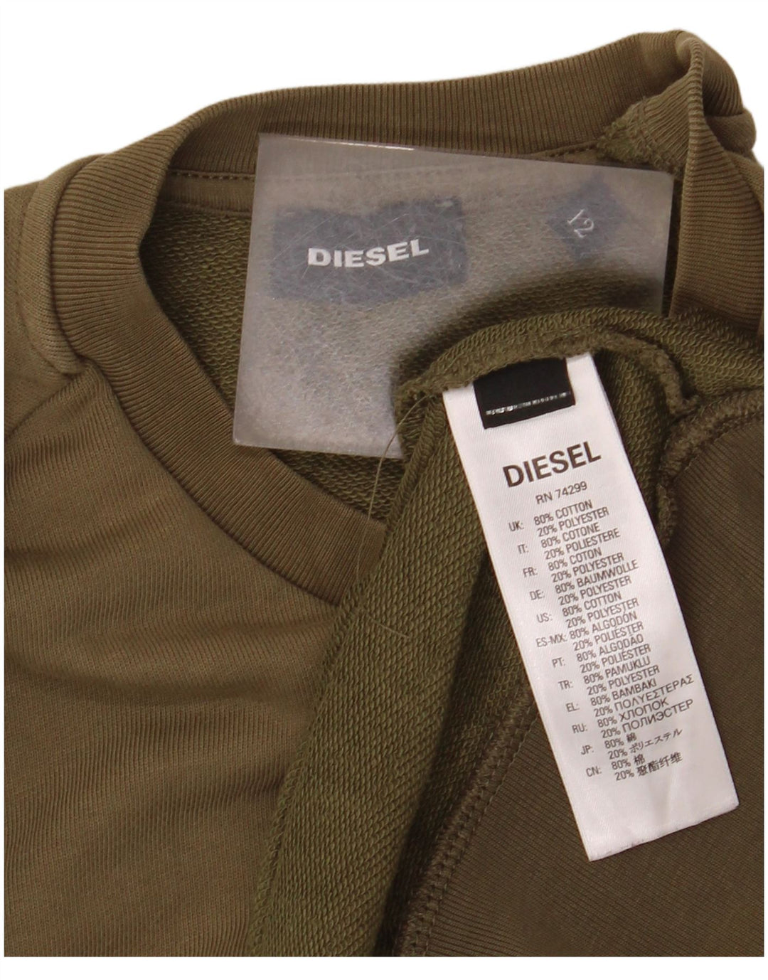 DIESEL Dame Grafisk Sweatshirt Jumper UK 12 Medium Khaki Bomuld