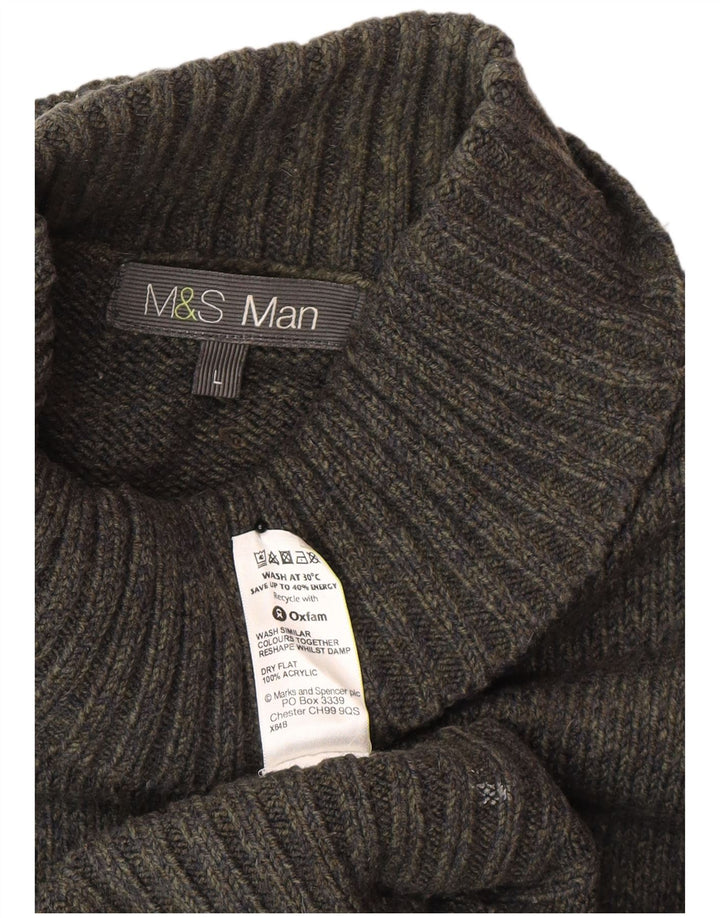Marks & Spencer Herre Roll Neck Jumper Sweater Stor Grøn Akryl