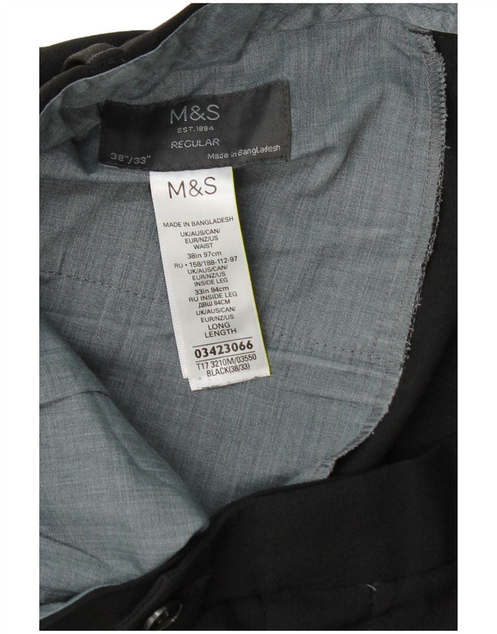 Marks & Spencer Herre Straight Regular Suit Bukser W38 L33 Sort Polyester