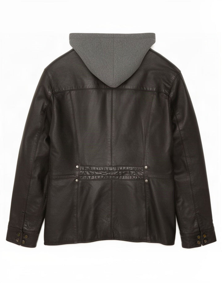 Conbipel Dame Hooded Læder Utility Jacket IT 42 Medium Black