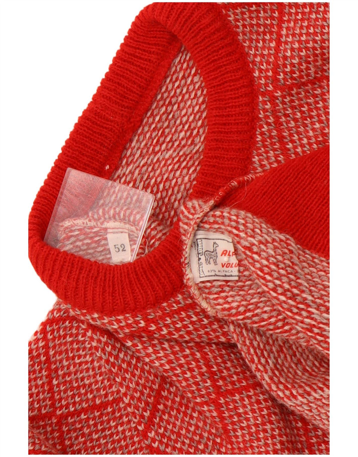 VINTAGE Herre Crew Neck Sweater IT 52 Stor Rød Geometrisk