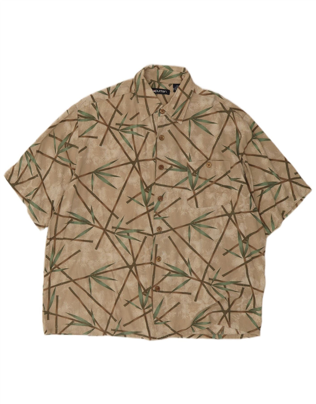 Puritan Herre abstrakt mønster kortærmet skjorte størrelse 42/44 Large Beige
