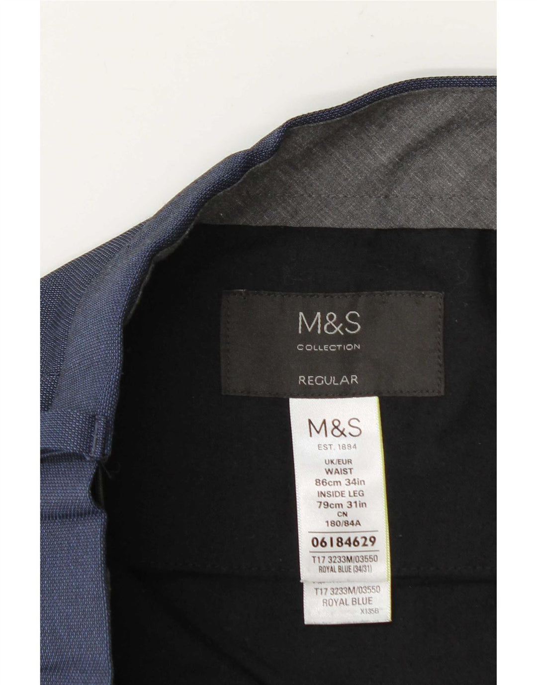 Marks & Spencer Herre Regular Fit Suit Bukser W34 L31 Marineblå polyester