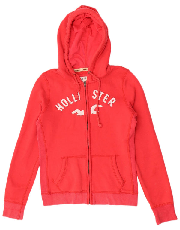 Hollister Dame grafisk hættetrøje Sweater UK 14 Medium Rød Bomuld