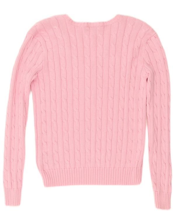 Ralph Lauren Dame V-hals sweater UK 14 Medium Pink Bomuld