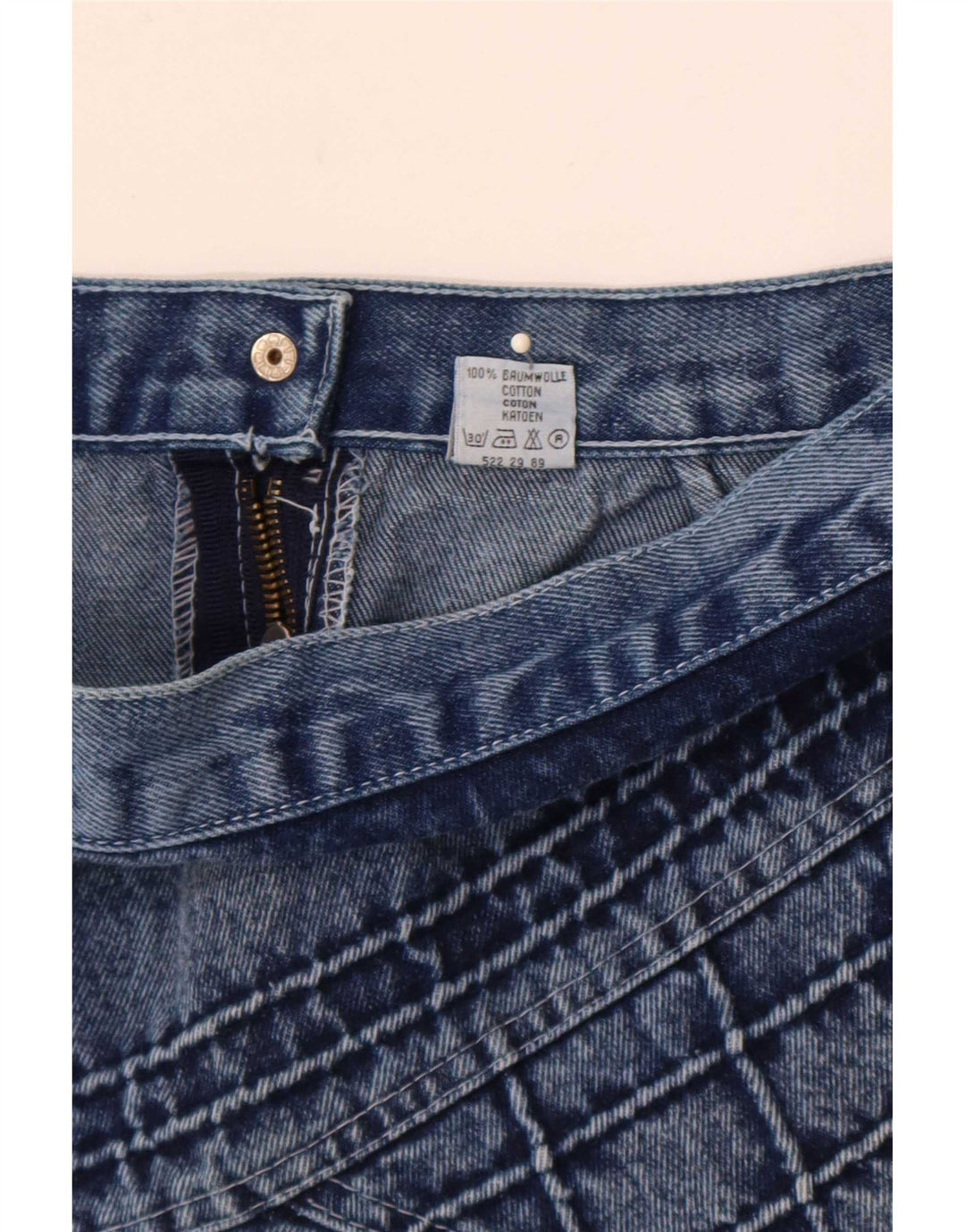Vintage Dame Mini Denim Nederdel IT 44 Medium W30 Blå Bomuld