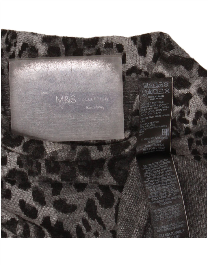 Marks & Spencer Dametop Langærmet UK 10 Small Grey Animal Print
