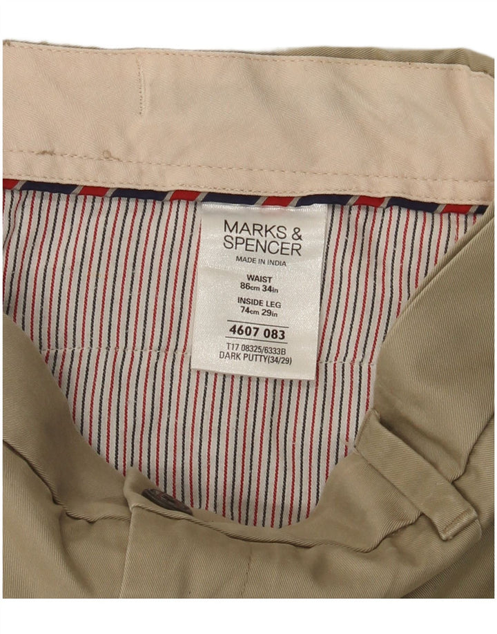 MARKS & SPENCER Lige Chinobukser til mænd W34 L29 Beige Bomuld