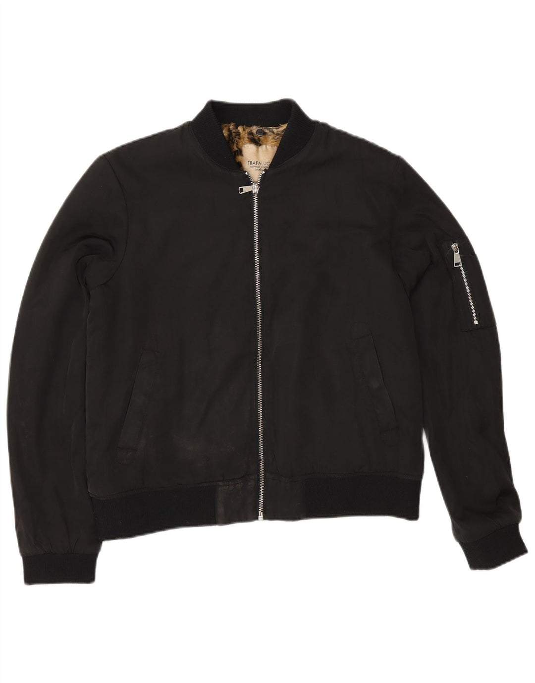 Zara Sherpa Bomber Jacket UK 14 Medium Sort Polyester til kvinder